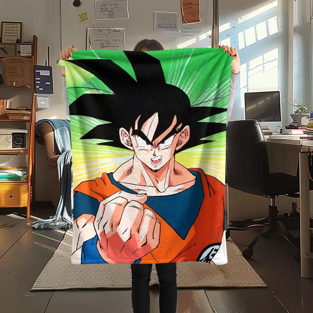 Goku Dragon Ball Cartoon Pattern Flannel Blanket, High Quality Comfortable for All Seasons, Home Decor, Warmth and Comfort, Perfect for Gifts.