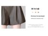 Petite High-Waisted Khaki PU Leather A-Line Shorts for Women - Wrinkle-Resistant, Wide-Leg Bootcut, Autumn/Winter Wear.
