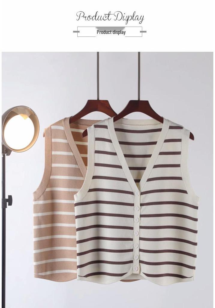 Striped Sleeveless Cardigan for Women - French Chic Autumn 2026 Vest