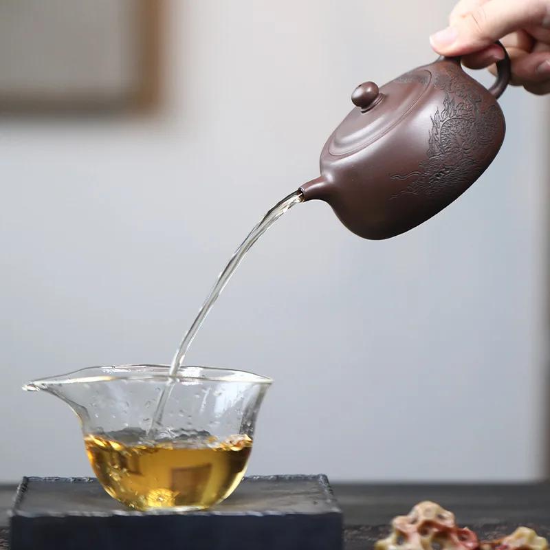 170ml Chinese Yixing Purple Clay Teapot Handmade Dragon Pattern Tea Pot Kettle Beauty Tea Infuser Raw Ore Zisha Tea Set Teaware