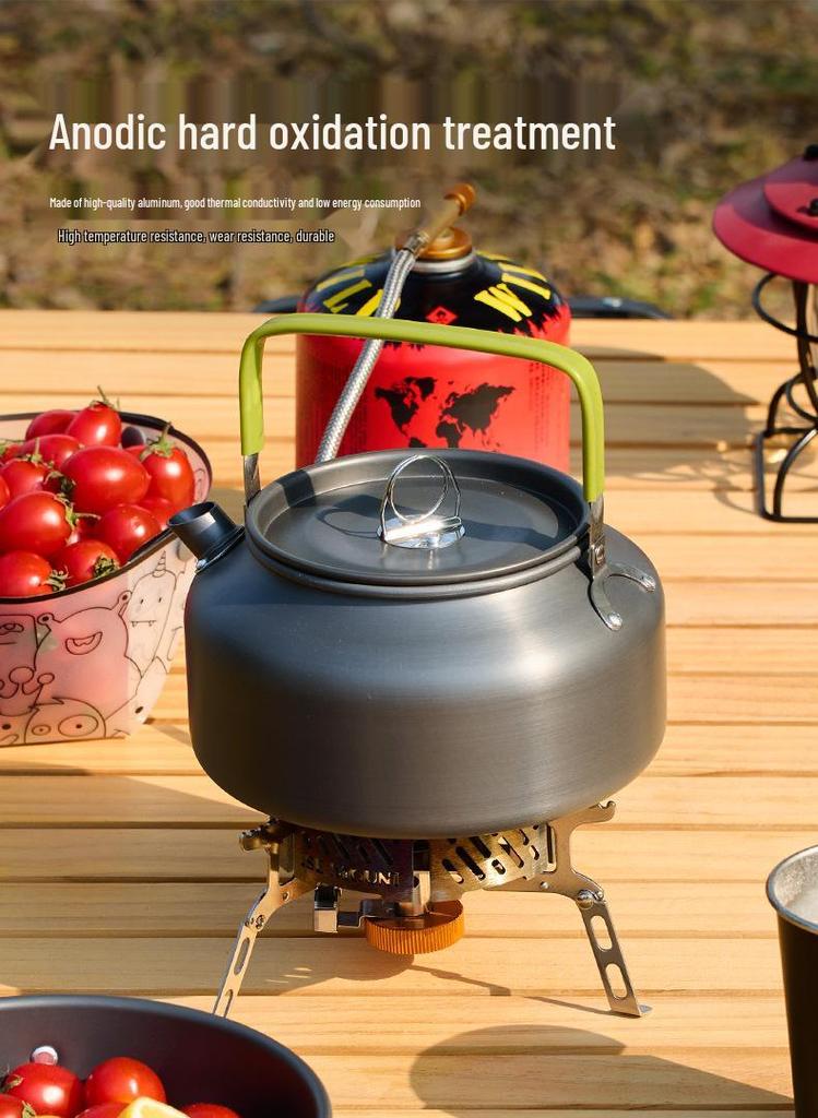 Large Capacity Outdoor Ultra-Light Aluminum Teapot Kettle, Portable 1.8L Camping Coffee Pot