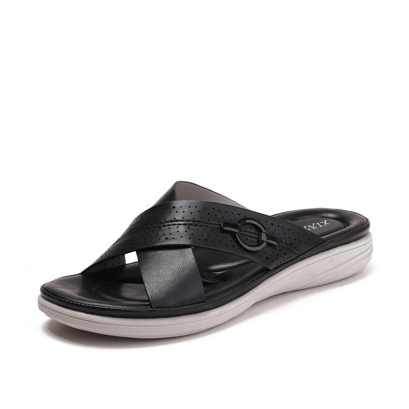 

thick-soled non-slip women s sandals drag summer new slope heel casual large-size belt buckle slippers women s shoes 36 чёрный