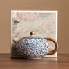 Blue & White Ru Kiln Ceramic Teapot featuring Intertwined Lotus Design – Xishi Style, Perfect for Home Tea Brewing, High-End Chinese Tea Set.
