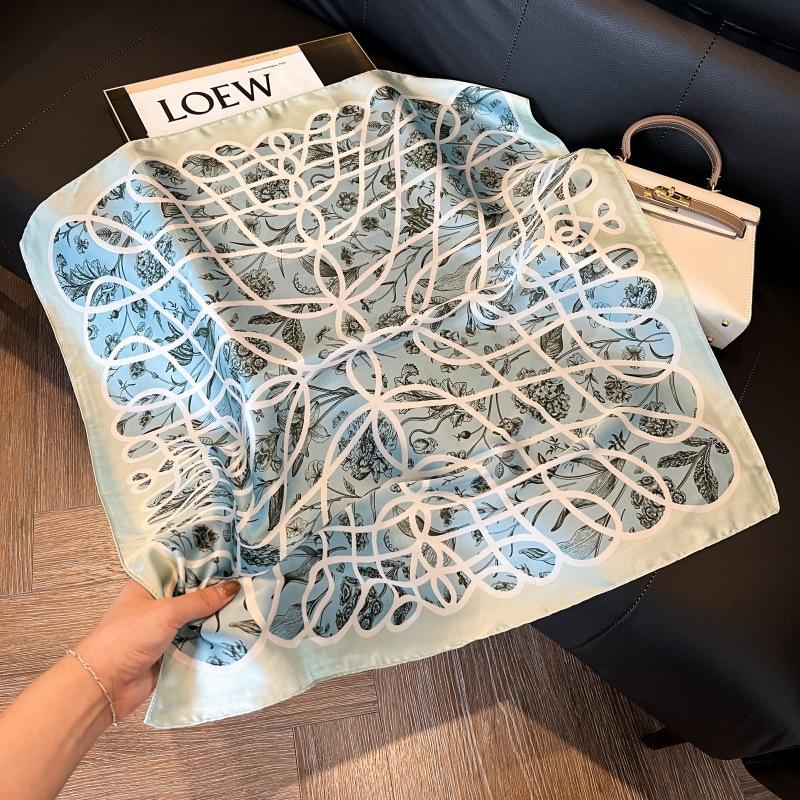 Silk scarf women's spring and autumn decoration versatile ins simple style striped square scarf streamer simulation silk fashion scarf scarf scarf
