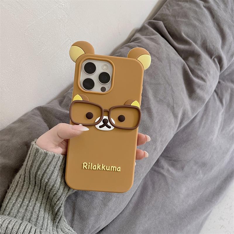 

iPhone16promax cartoon easy glasses bear apple 15/13/14 pm silicone phone case iPhone13