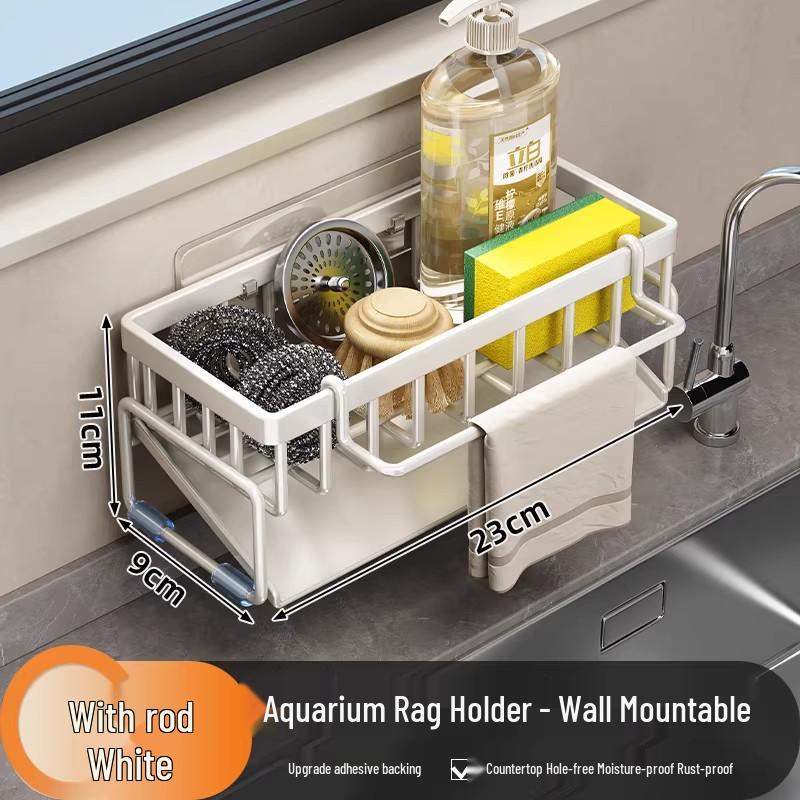 Sink Organizer Rack: Dishcloth Drain, Faucet Storage, Dishwashing Detergent & Steel Wool Holder