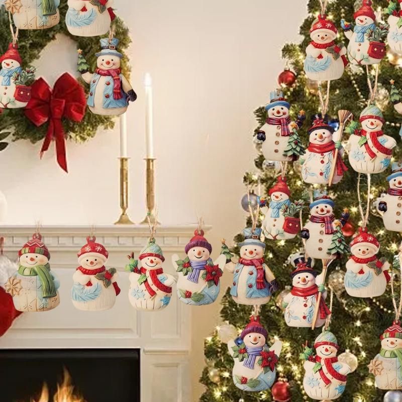 90/18 Piezas Adorno de Muñeco de Nieve de Madera con Cordón Colgantes de Dibujos Animados para Árbol de Navidad Caja de Decoración Festiva para Fiesta de Navidad Hogar Bricolaje Boj