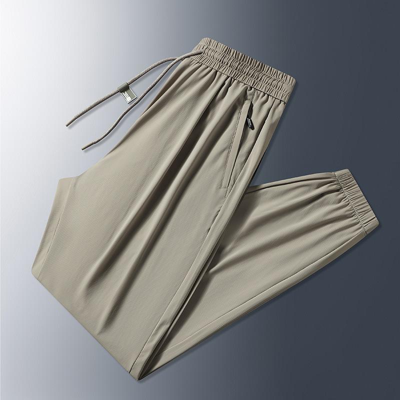 Summer ice silk quick-drying pants men's thin casual breathable sports men's pants can be opened twice, loose air-conditioning trousers men's