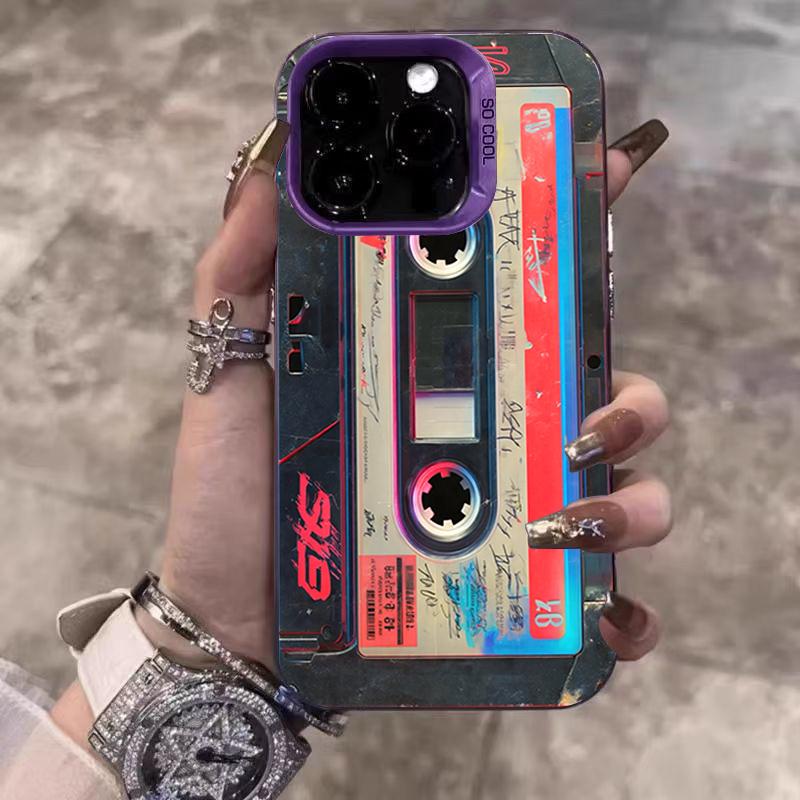 Retro Cassette Tape Electroplate Silver Phone Case For iPhone 17 Pro Max 16 15 14 13 12 11 Pro 17 Air 16E 7 8 Plus X XS XR Cover