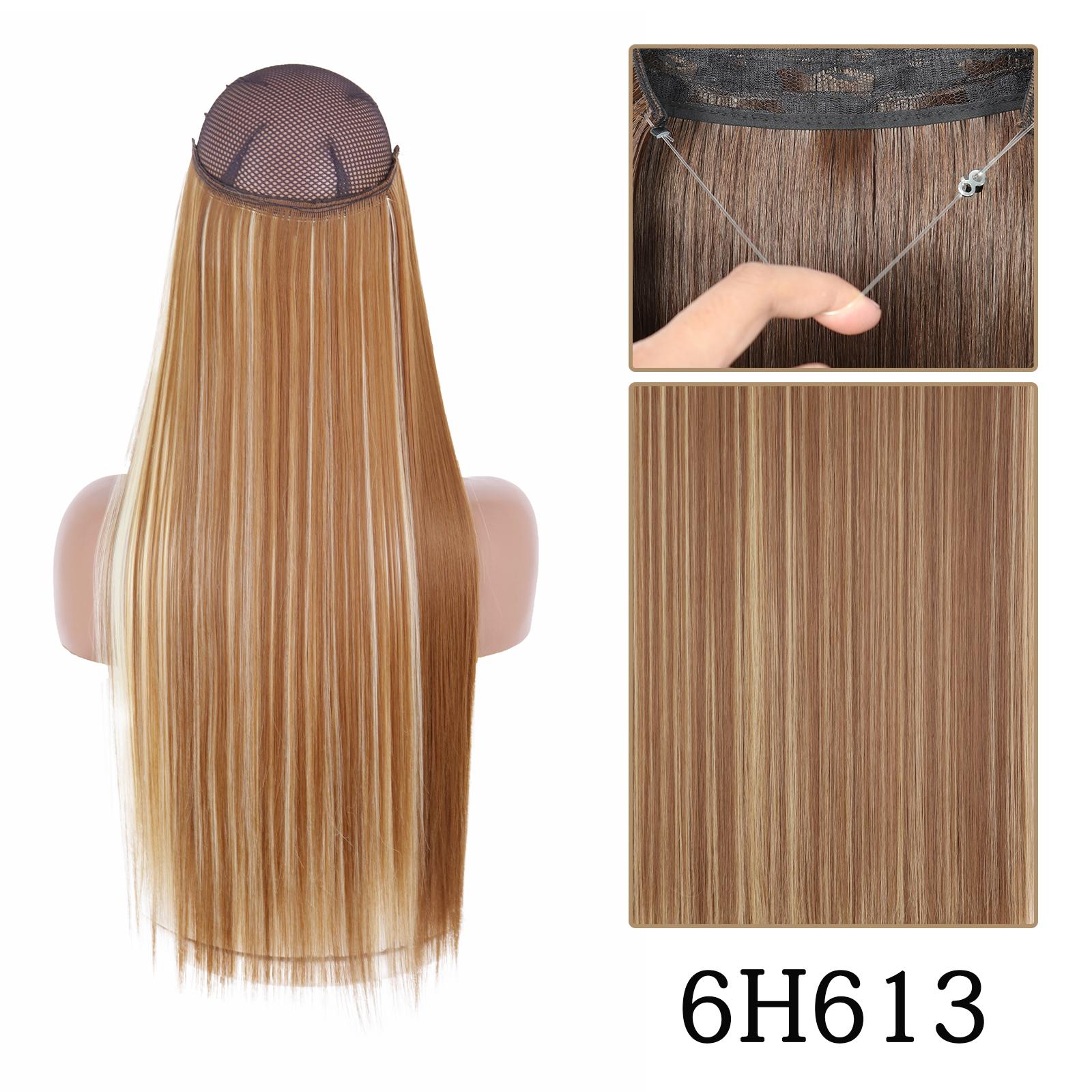 

XINRAN синтетические длинные прямые без зажима цельный наращивание волос натуральный невидимый регулируемый накладной парик для женщин 55CM