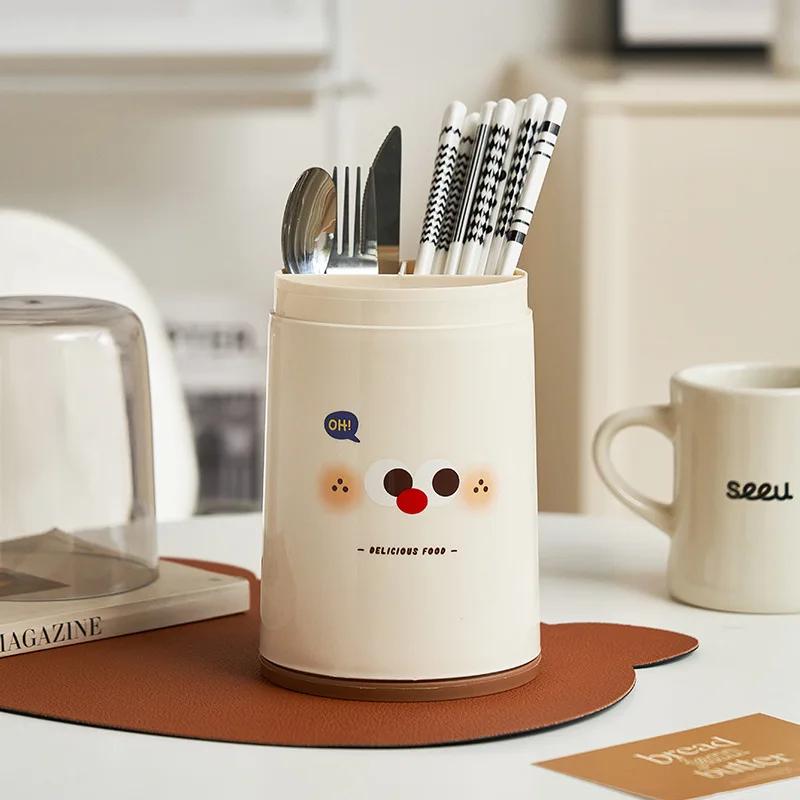 Dustproof Chopstick Holder with Lid Kitchen Home Cutlery Spoon Drainage Organizer Rack Cartoon Tableware Organizer for Utensils