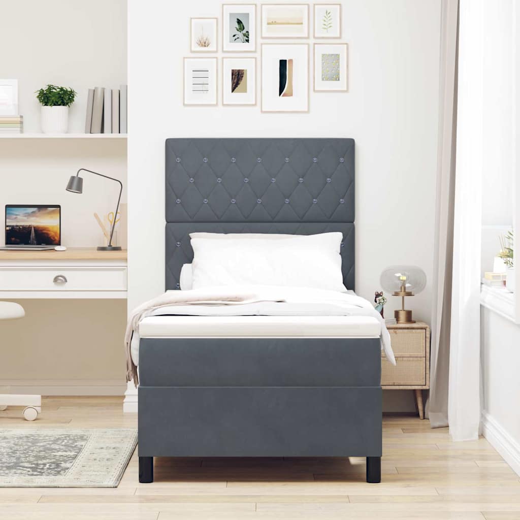 Box Spring Bed with Mattress Dark Gray 100 x 200 cm Velvet