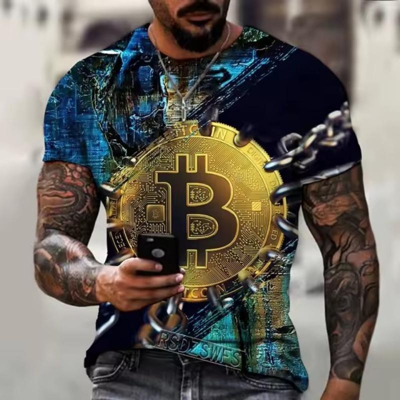 Spring Summer T-shirts Men O Neck Short-sleeved Bitcoin 3D Printed T-shirt Street Trend Oversized Top