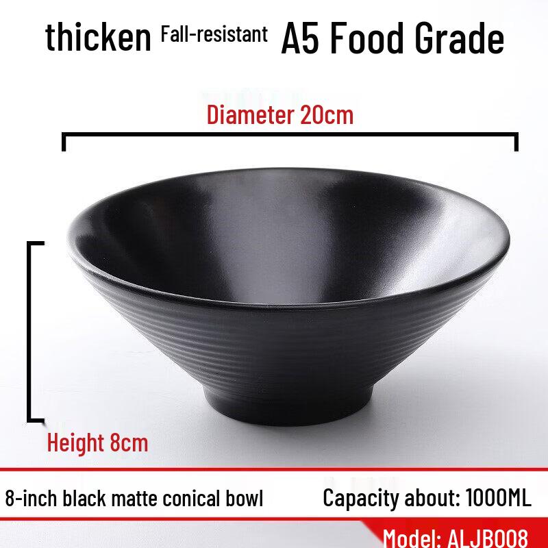 Japanese Style Black Matte Melamine Ramen Bowl