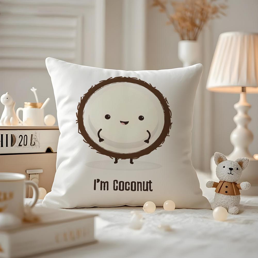 Art Coconut Illustration Cushion Cover Antidustmite Pillowcase Invisible Zipper Silky Short Plush Sofa Cushion Cover