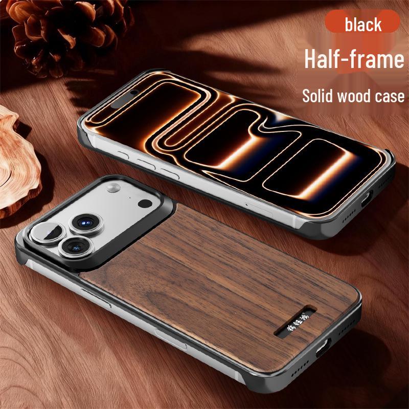 Walnut ProMax 16/15 Original Wood Magnetic Suction Phone Case with Aroma Metal Borderless Protection