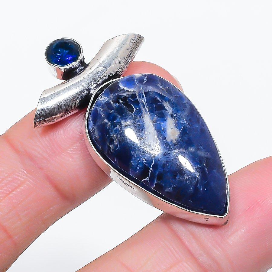 Natural Sodalite, Topaz Gemstone 925 Sterling Silver Jewelry Pendant 1.77" l3B08
