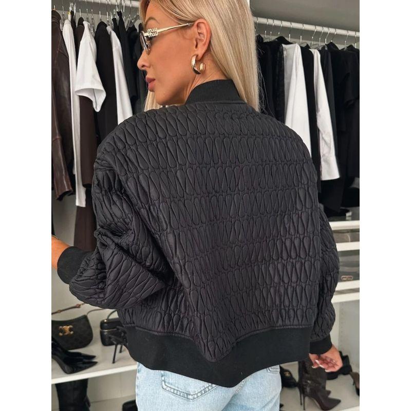 Autumn New Women clothes Western Style Solid Embroidered Short Zipper Clip Thin Gram Cotton-padded jacket High Waist Zip-up Top