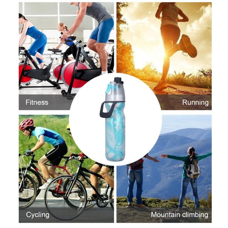 PE Misting Water Bottle Spray Mist Sports Water Bottle Reusable Cooling Drinking Bottle With Double Wall Insulation Carry Loop