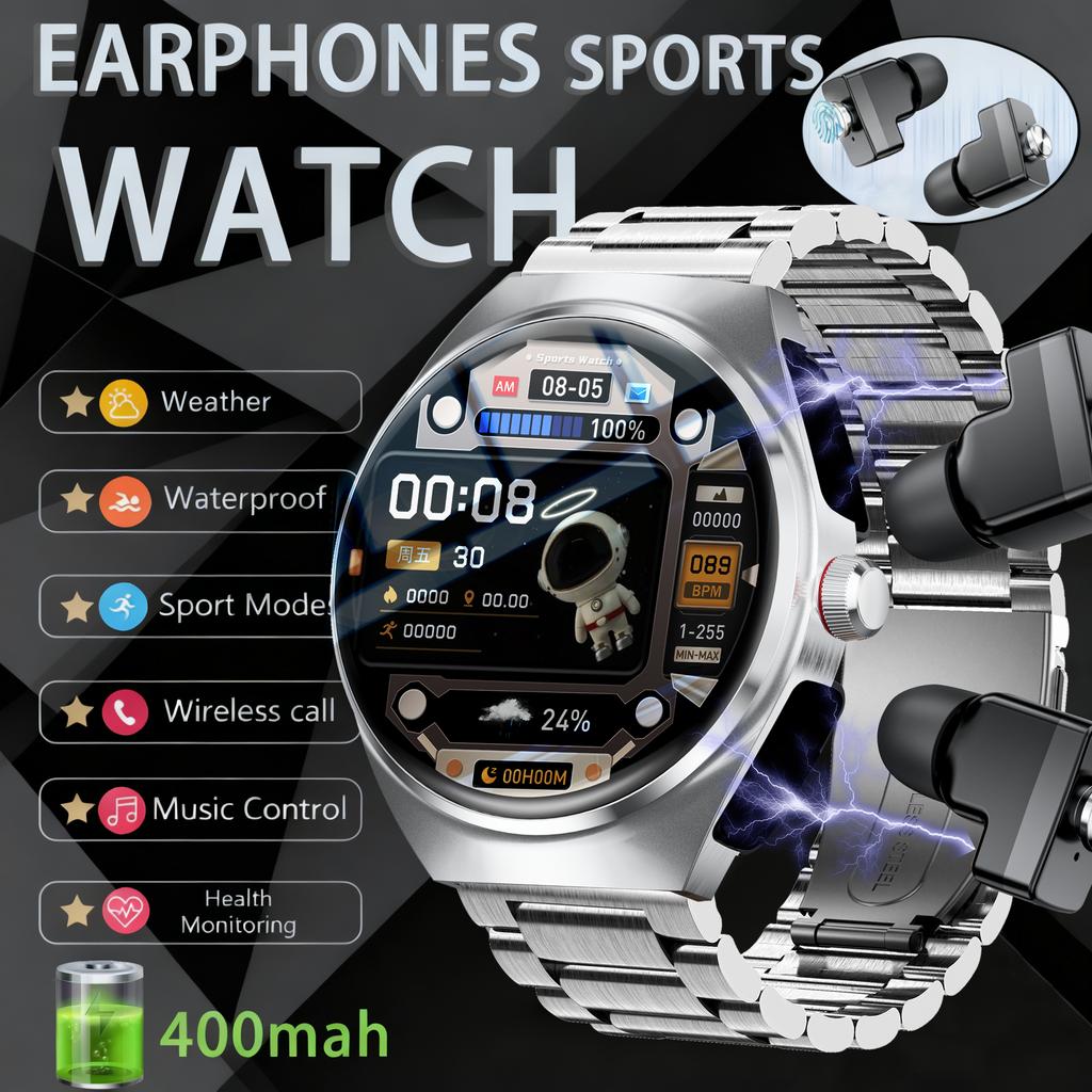 2026 2-in-1 Smart Watch with Earbuds NFC Smartwatch TWS Bluetooth Earphone Heart Rate Blood Pressure Monitor Bluetooth Call Sport Fitness Watch