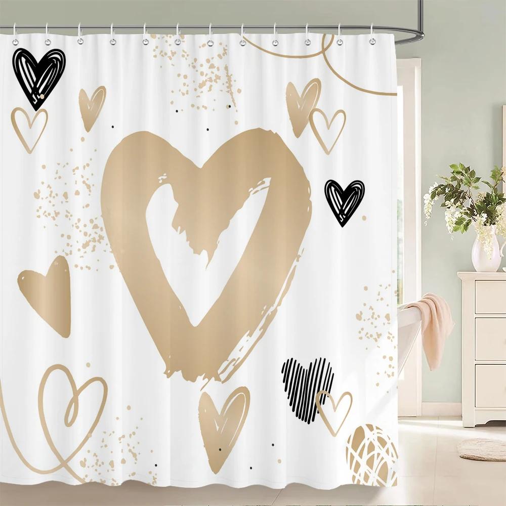 Heart-shaped Pattern Shower Curtain Fabric Shower Curtains for Valentine's day Bathroom Decor Pink Love style Shower Curtains