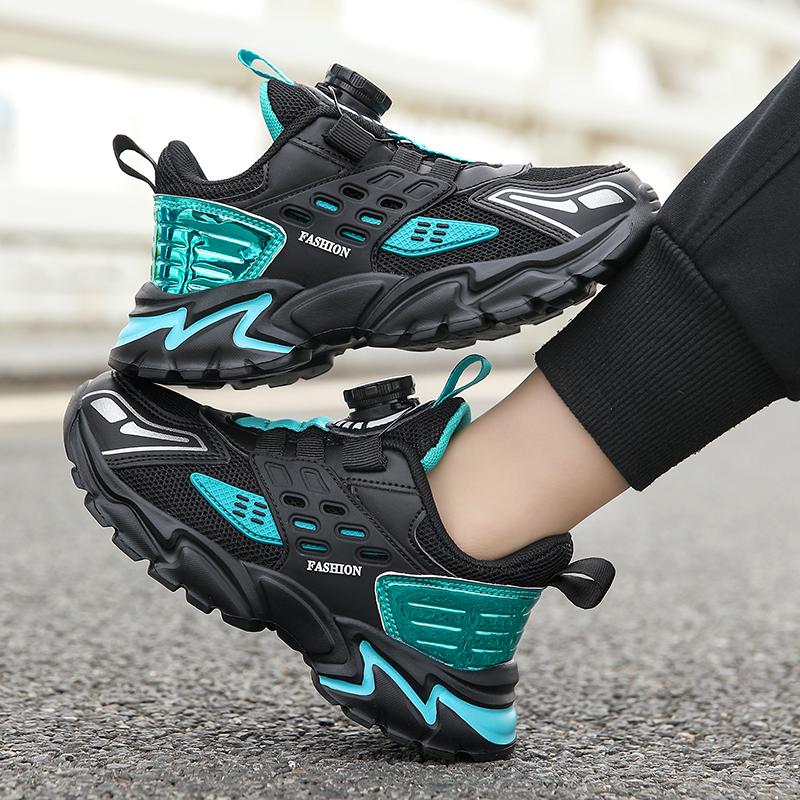 Scarpe da ginnastica con bottoni rotanti per ragazzi, in rete traspirante, antiscivolo, sportive per bambini, leggere, chunky, da corsa per scuola, all'aperto