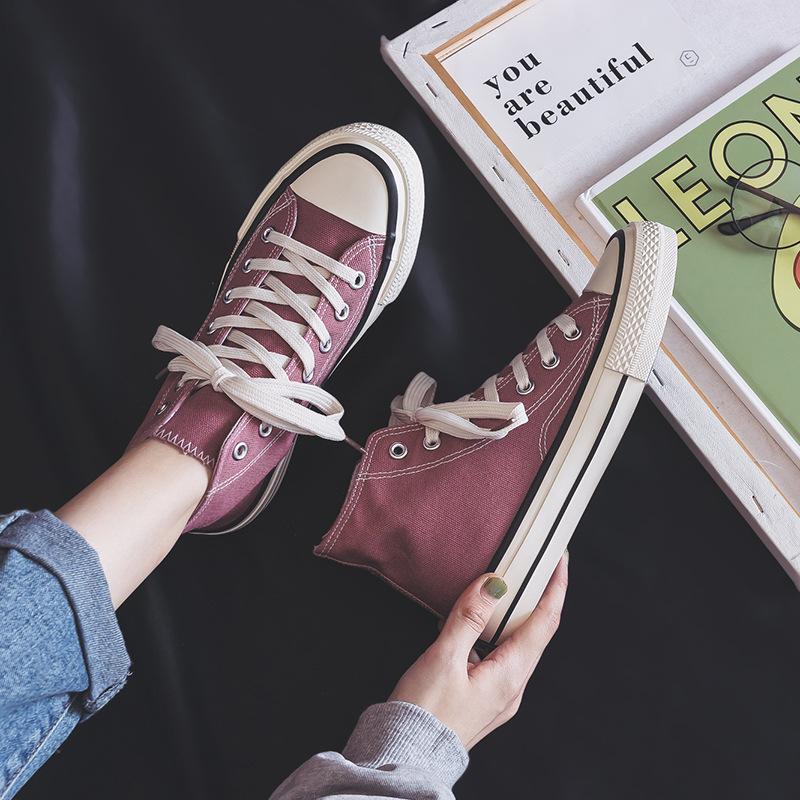 

Высокие парусиновые кеды, женские, студенческие, корейская версия, весна-лето 2021, новый цвет «таро-пурпурный», ретро 1970-х, кеды для скейтборда, тренд 40