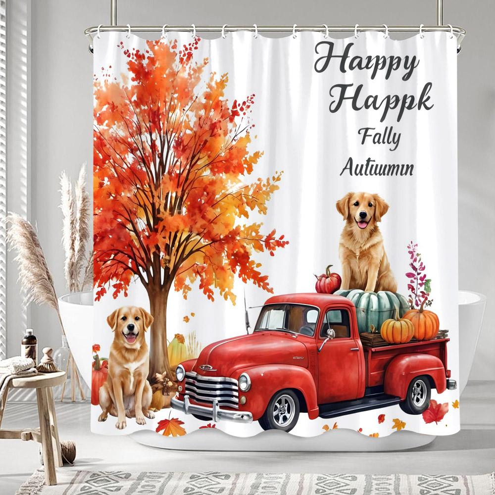Autumn Leaves Pumpkin Shower Curtain Rustic Farm Truck Animals Thanksgiving Polyester Fabric Shower Curtains Bathroom Decoration