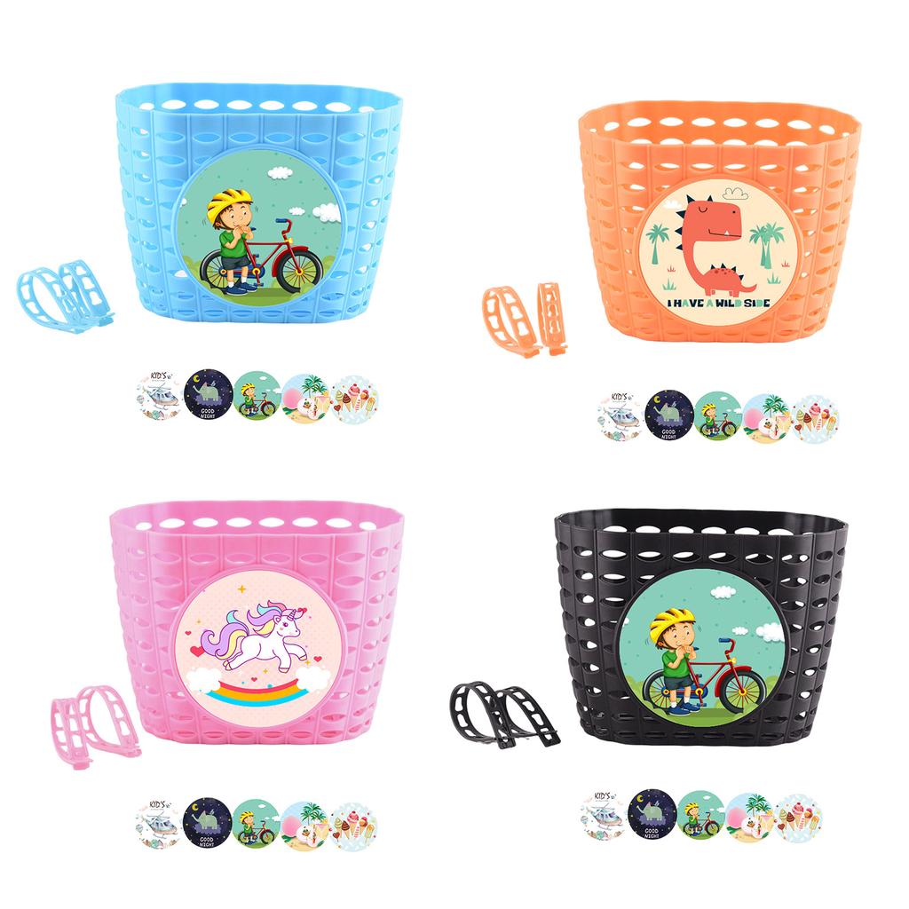 Front Handlebar Waterproof Rear Bike Basket Plastic Bike Basket with Fasten Strap for Boys Girl Bicycles Wicker Basket