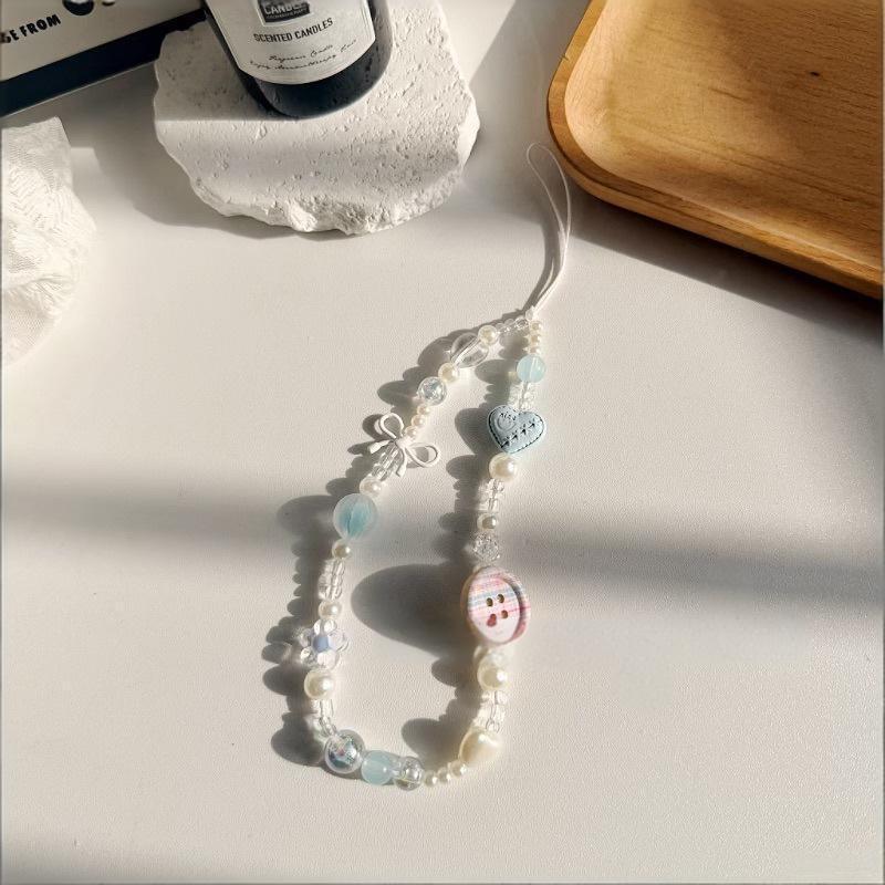 3D Button Beaded Phone Chain Charm Lanyard Korean Sweet Cute Aesthetic Decor Strap for Backpack Key Student Daily Use