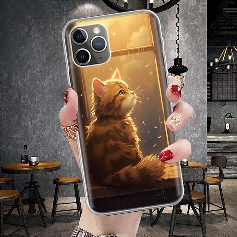 Anime Cat Rain Animal Soft Phone Case For IPhone 18 11 17 Air 16E 16 Pro Max 15 + 14 Plus 13 Mini 12 Apple 7 SE 8 Fundas Coque 11 1