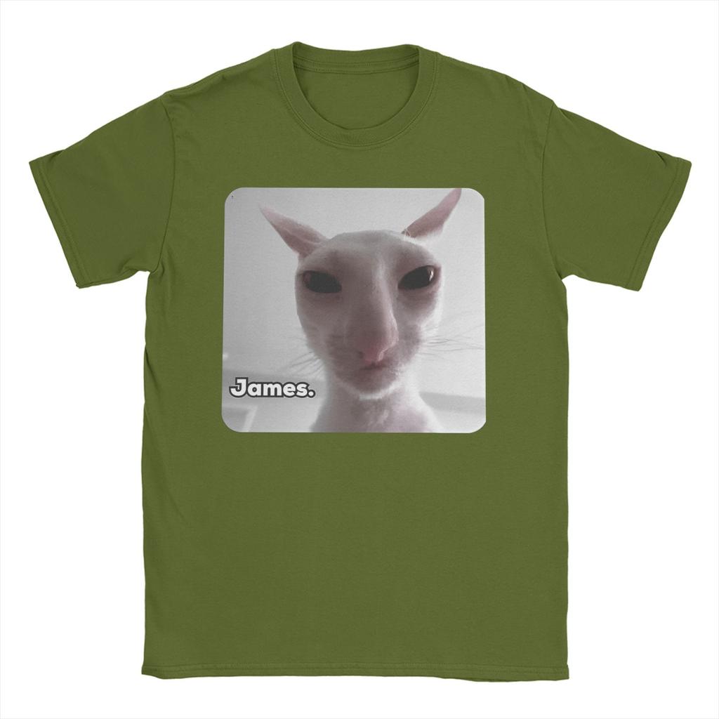 Funny James Cat Meme Pure Cotton T-Shirt For Man Summer Cute Classic T Shirts Round Neck Harajuku Tee Shirt Oversized Loose