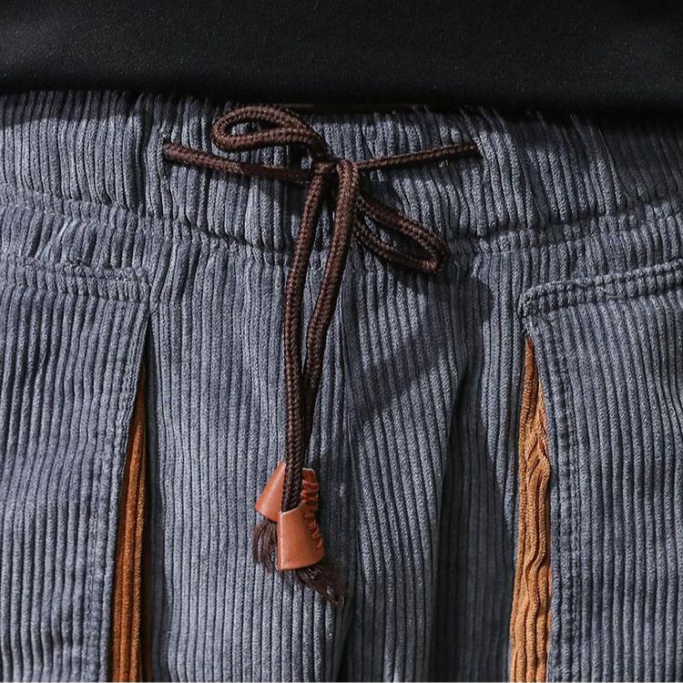 Winter Men Thick Warm Corduroy Sweatpants Men Cargo  Pants Color Matching Fleece Liner Elastic Waist Big Pocket Trousers Loose Sports Harem Pants