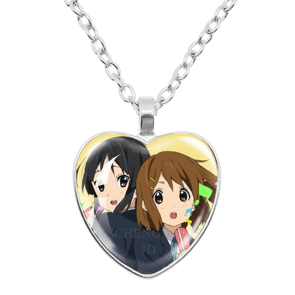 K-ON! Anime Heart Shape Pendant Necklace - Hirasawa Yui Mio Ritsu Tsumugi Azusa Characters Jewelry Gift for Fans