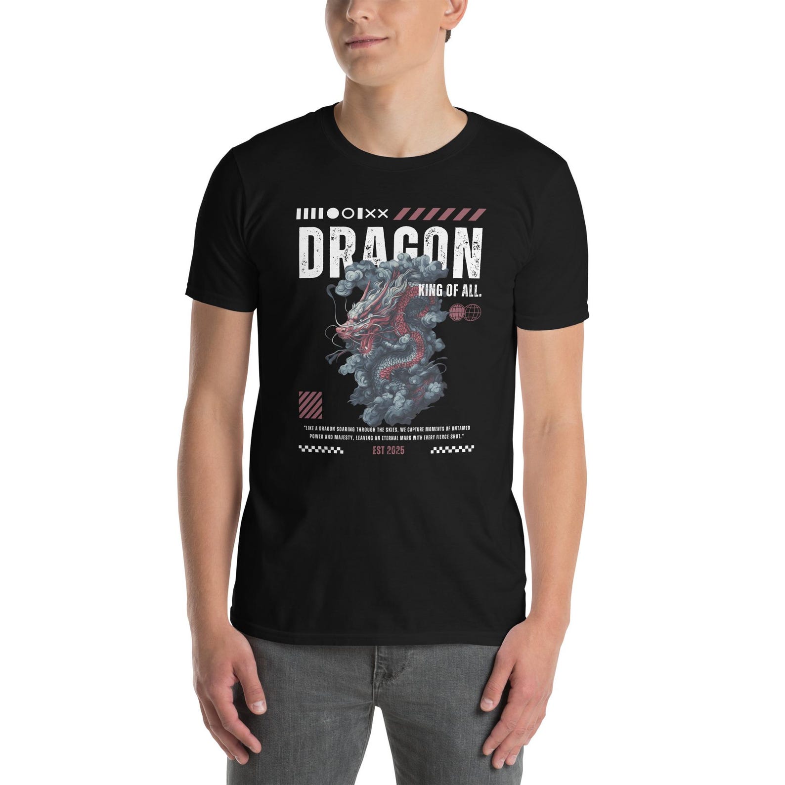 Dragon King of All T-Shirt - Japanese Cyberpunk Dragon Graphic Tee - Mythical Beast Anime Streetwear for Gamers & Fantasy Fans 2XL