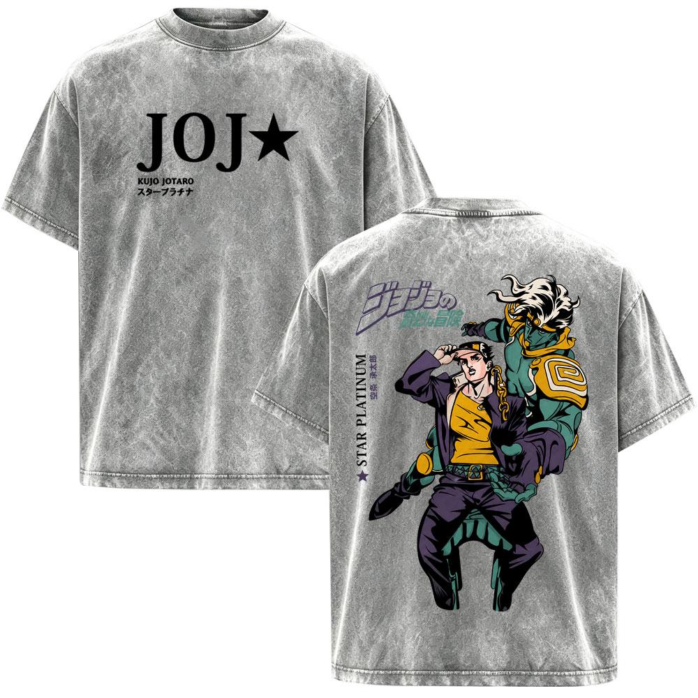 Anime JoJo Bizarre Adventure STEEL BALL RUN Johnny Joestar Magliette Vintage Lavate Uomo Donna Manica Corta Oversize Magliette
