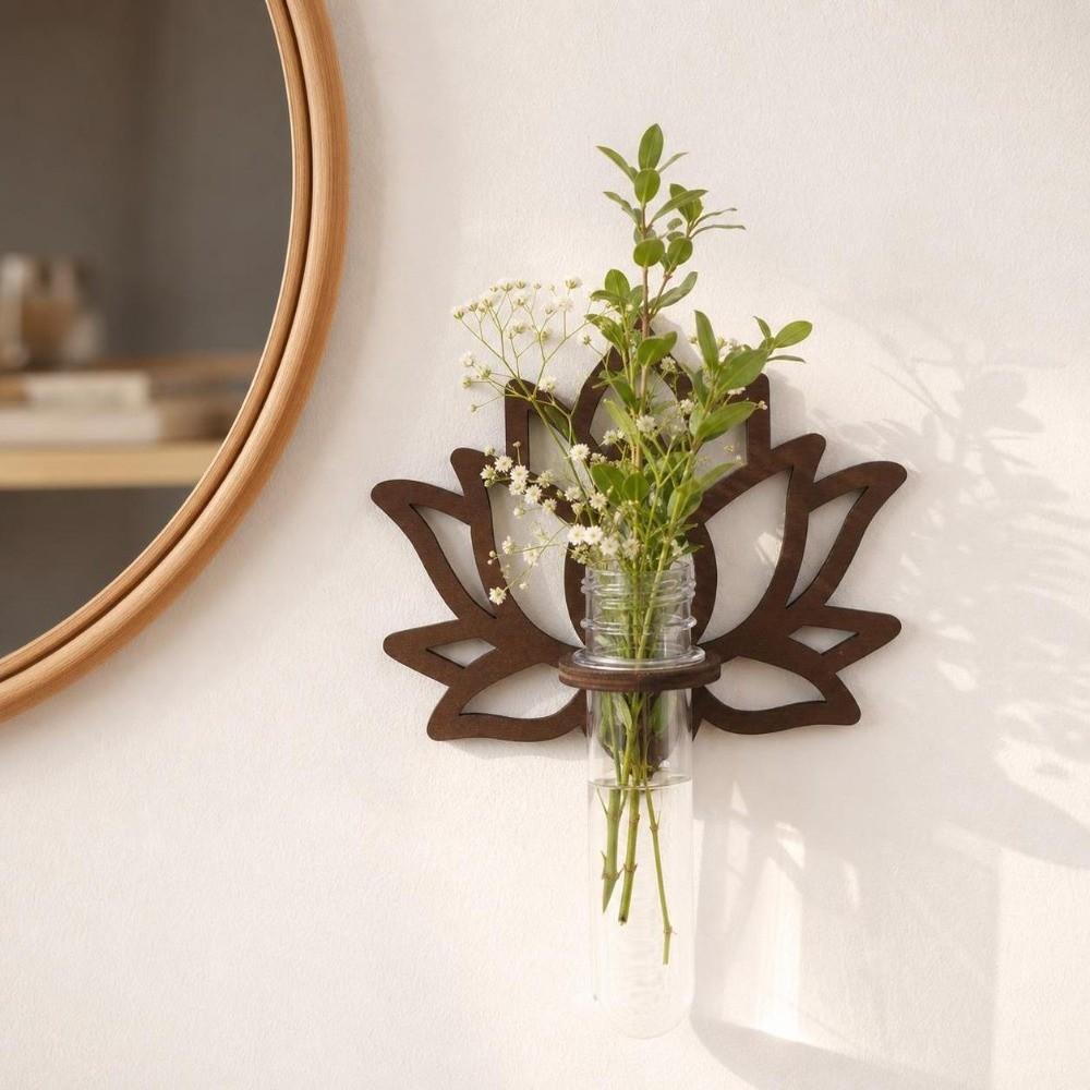 Wooden Lotus Shape Planter Holder Home Ornaments Vase Wall Decoration Hollow Out Retro Wall Mounted Planter Hydroponics