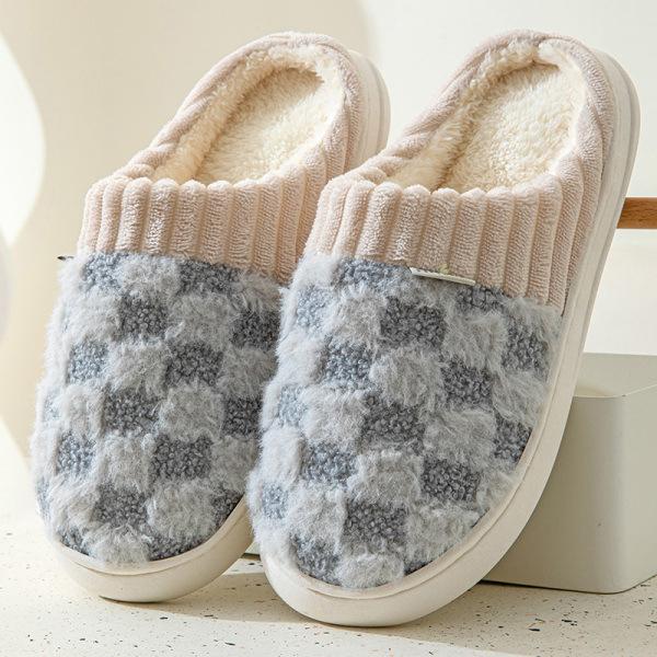 Winter non-slip thick-bottomed home cotton slippers couple home indoor warm soft-bottomed wear-resistant plush slippers