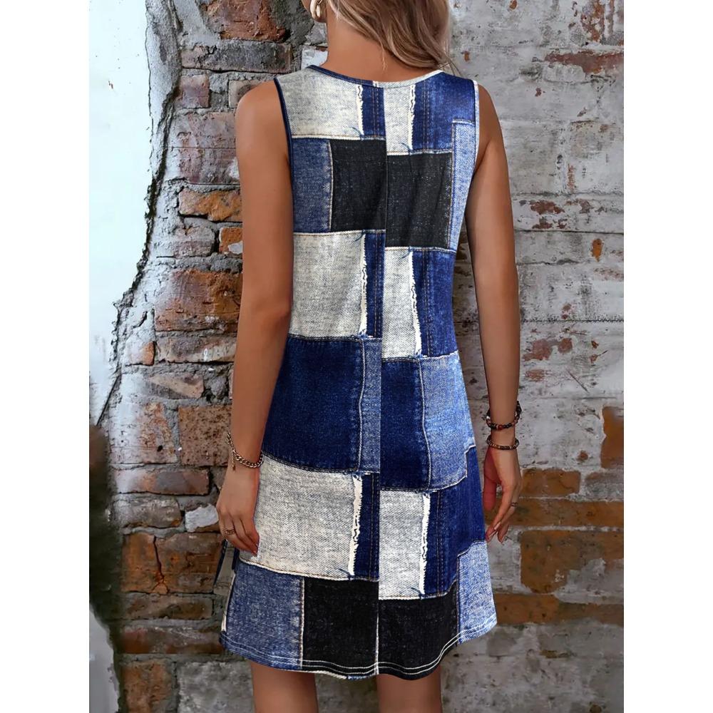 Women's Summer Dresses Casual Sleeveless Boho Beach Dress Scoop Neck T-Shirt Floral Sundress with Pocket Dress A Line Dress Mid Long Tank