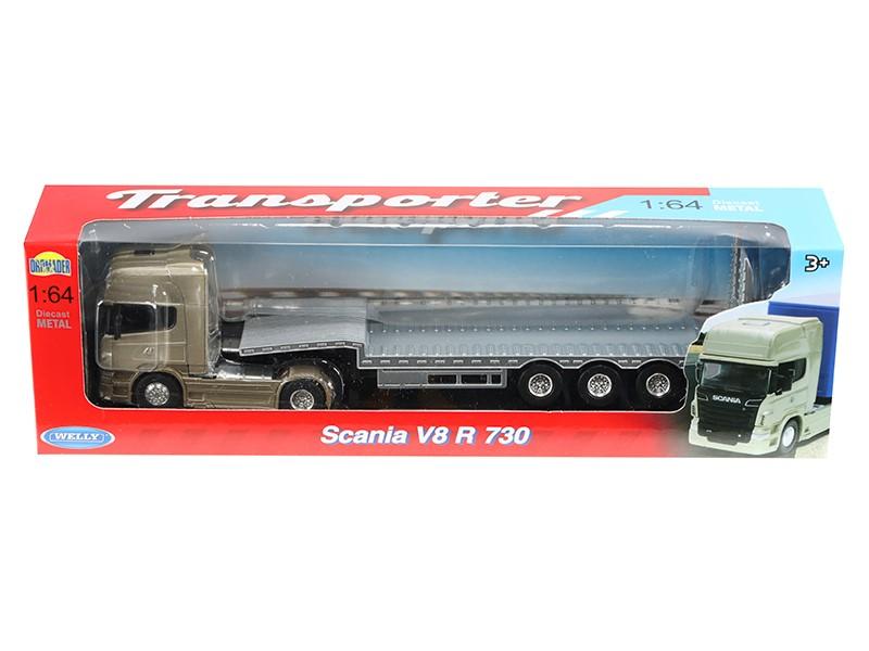 Model 1:64, Scania V8 R730, Golden Tractor, Low-loader