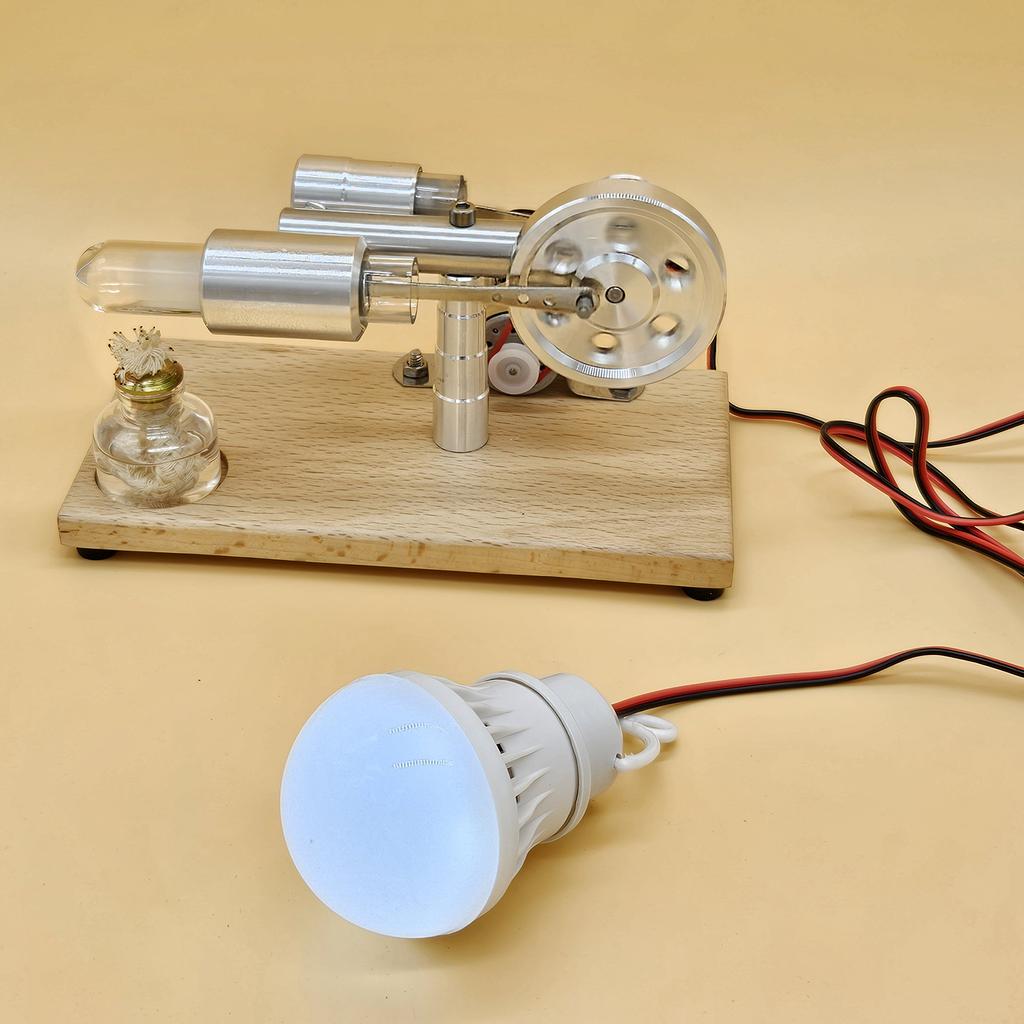 Hot Air Stirling Engine Electricity Generator Motor Model with LED Bulb Flywheel Design Science
