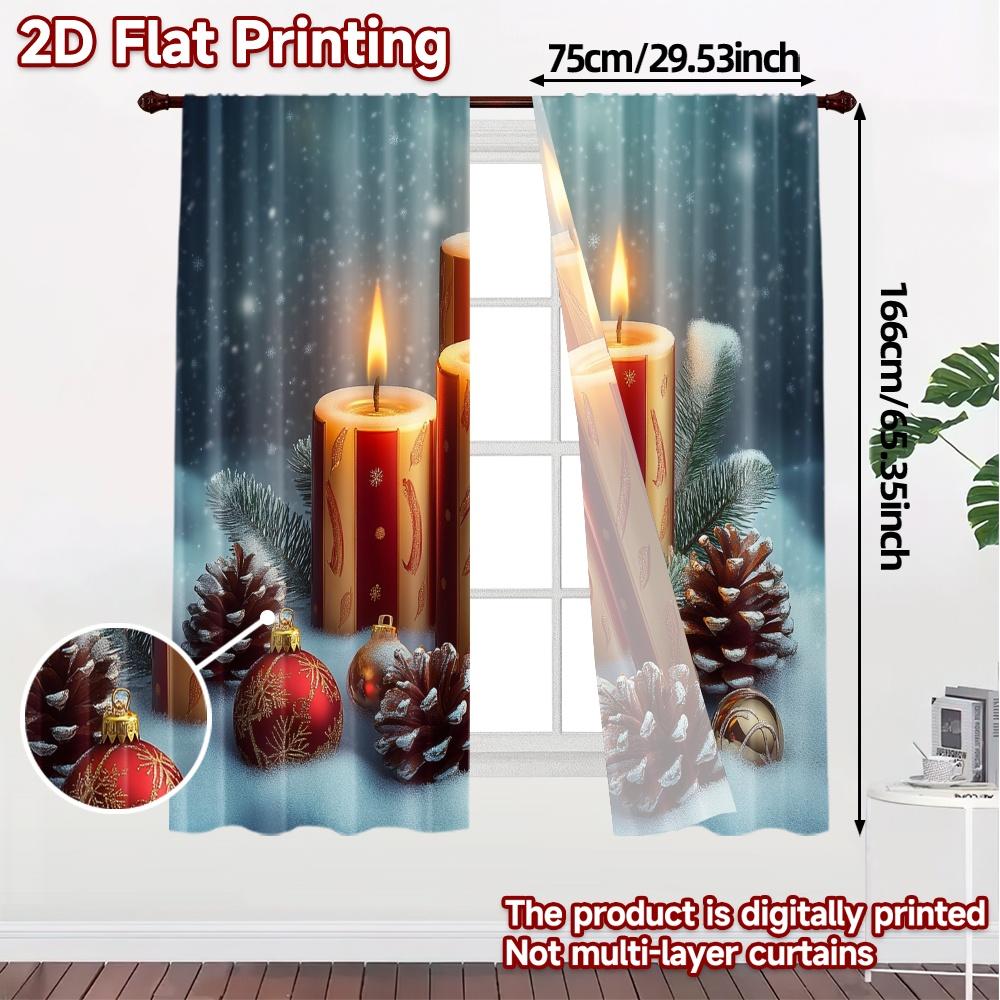 2pcs,Curtains Christmas Candles Snowflakes Pinecones (3) Modern Minimalist Curtains Polyester Curtains Decorations Outdoor for