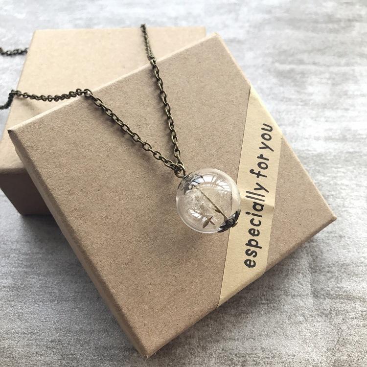 Retro and beautiful dandelion necklace plant dried flower glass ball pendant men's and women's collarbone sweater chain with accessories