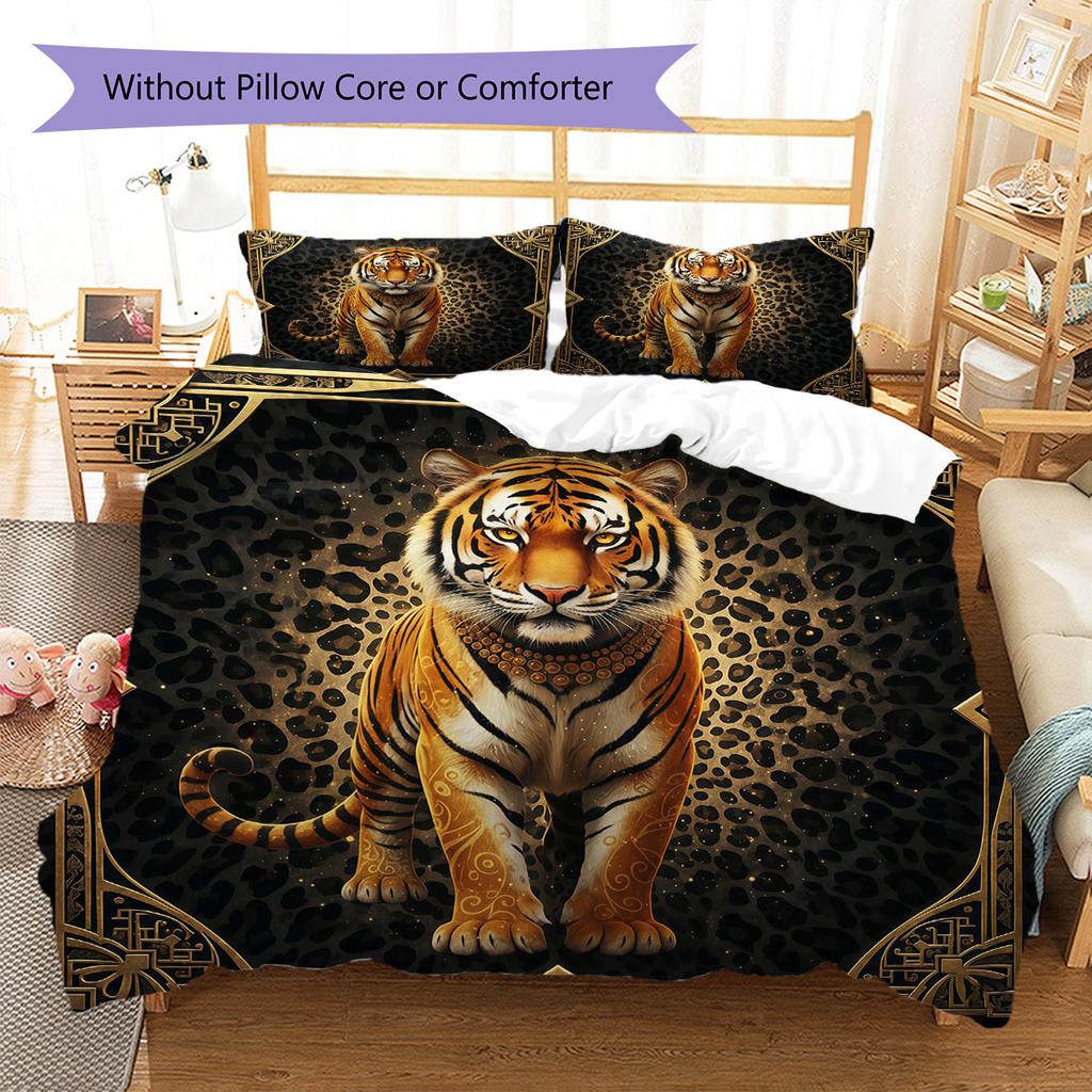 Leopard-print animal Pattern Bedding Quilt Set Quilt Cover Pillowcase Home Decoration Birthday Gift (1 * duvet cover + 2 * pillowcase, without core)