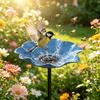 Garden Metal Flower Stake Decorative Bird Bath Ground Insert Bee Watering Station Butterfly Drinking Bowl for Backyard Pollinators Wild Birds Patio