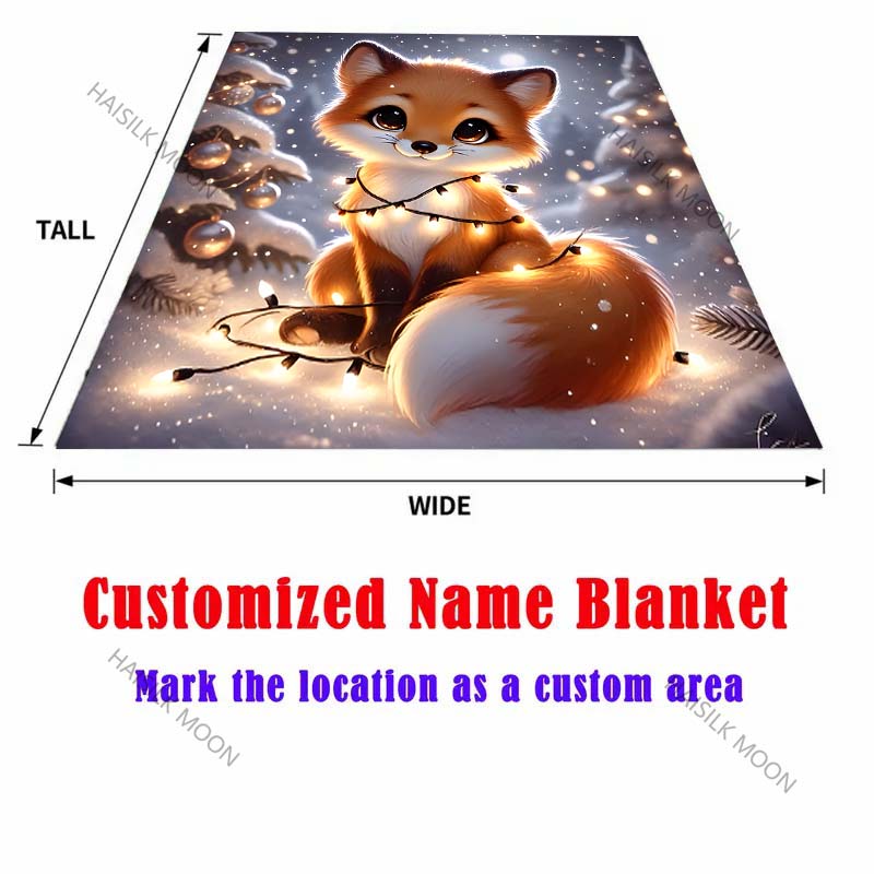 Cute Fox with Christmas Lights Pattern Blanket Flannel Material Soft Warm for All Seasons,For Home Outdoor Camping Picnics RV