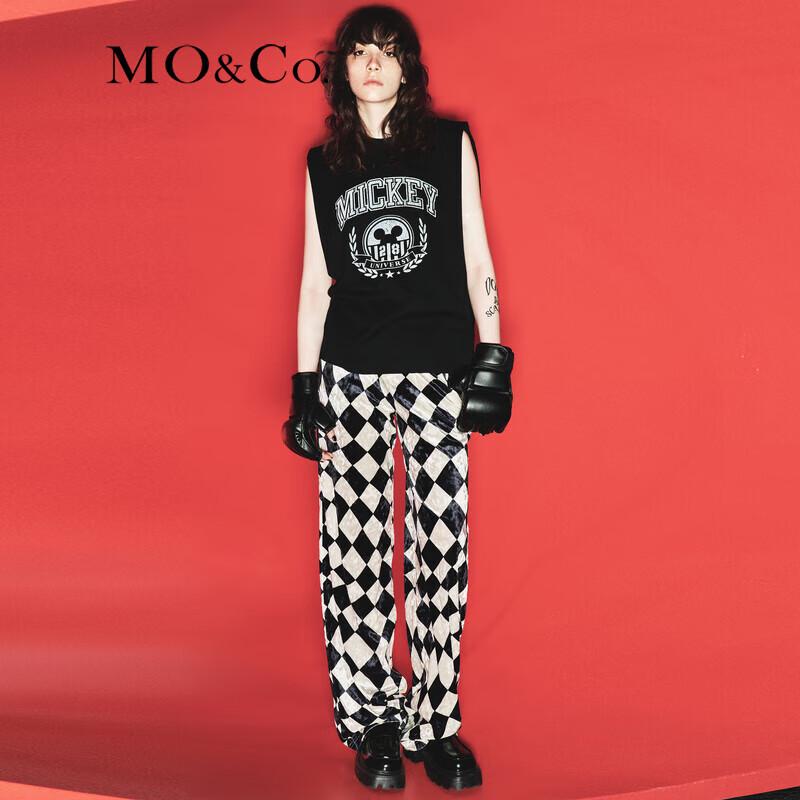 MO&Co. Chessboard Grid Velvet Drawstring High-Waist Casual Pants