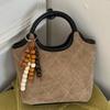 Vintage diamond chain suede tote bag 2025 new women's handbag light luxury commuter shoulder messenger bag