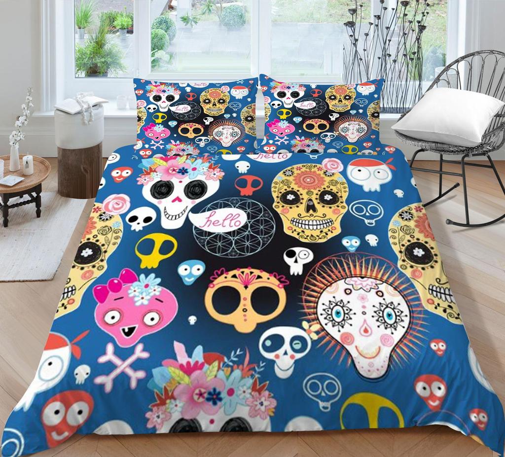 Set de lenjerie de pat cu craniu pentru acasă lenjerie de pat respirabilă cu husă de pernă husă de pilota de înaltă calitate pentru băiat, adolescent, textile de acasă