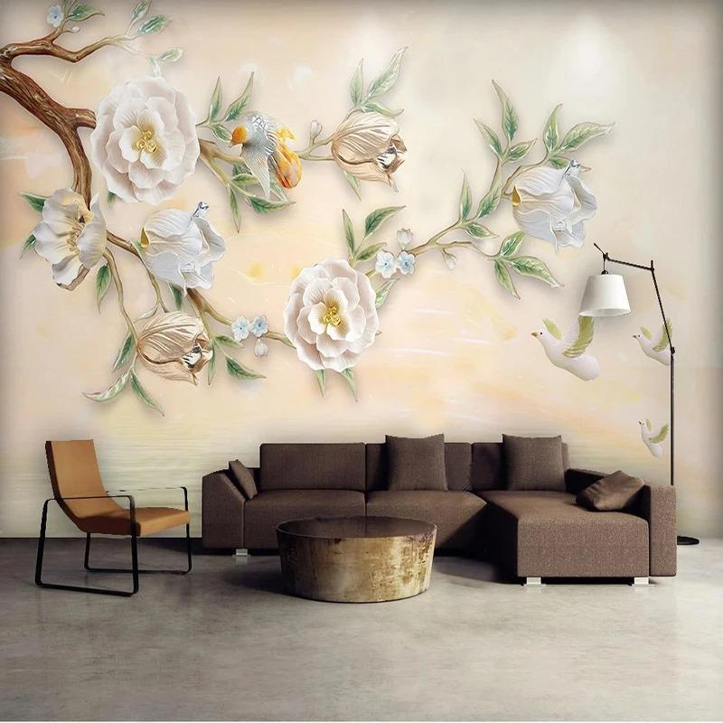 3d Relief Magnolia Flower Photo Wallpaper Living Room Tv Background Wall Decor Modern Creative Mural 3d Wallpapers